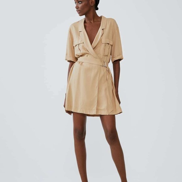 Zara Womens Short Wrap Pocket Dress 